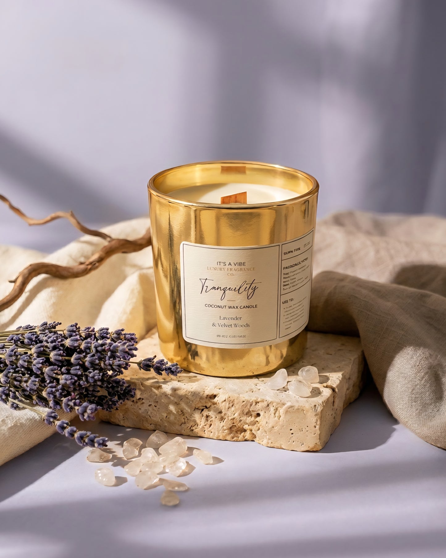 Tranquility (Lavender & Velvet Woods) | 8oz Gold Edition (slight imperfections on vessel)